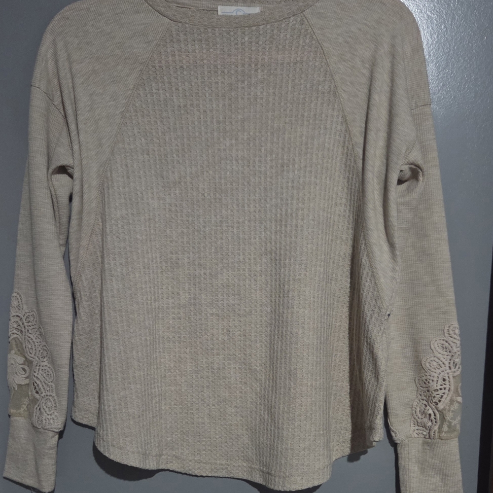 Beige Lace Sleeve Women's Sweater